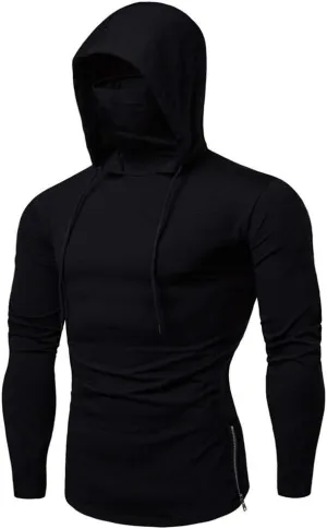 Mens Face_Cover Button Sports Sleeveless/Short/Long Sleeve Vest Hooded Splice Large Open-Forked Male Tank Tops Shirt Blouse