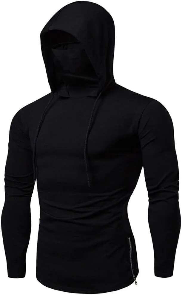 Mens Face_Cover Button Sports Sleeveless/Short/Long Sleeve Vest Hooded Splice Large Open-Forked Male Tank Tops Shirt Blouse