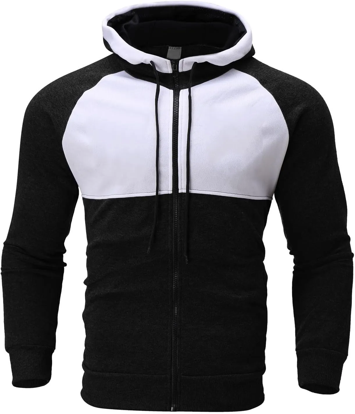 Men's Fashion Color Block Pullover Fleece Hoodie Casual Hooded Sweatshirts Full Zip Jacket with Pockets