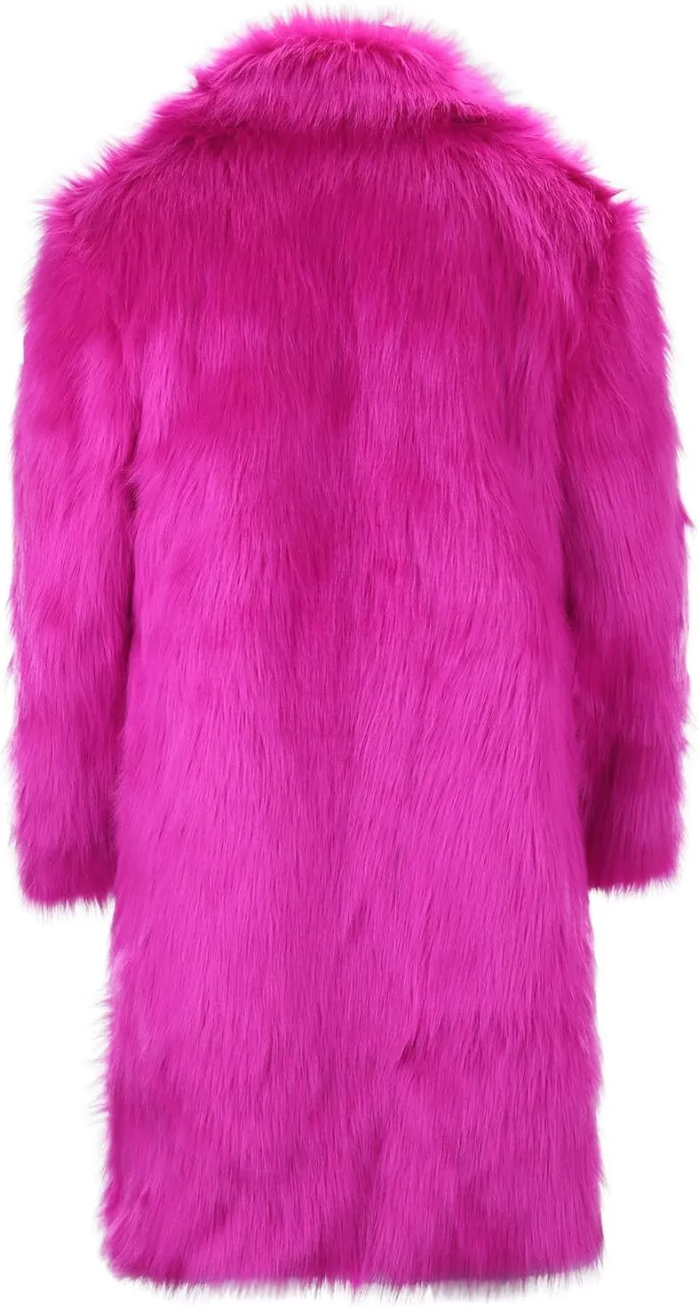 Men's Faux Fur Coat Open Front Cardigan Winter Fuzzy Fleece Jacket Warm Overcoat Turn Down Collar Coat