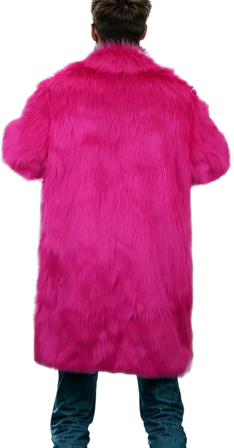 Men's Faux Fur Coat Open Front Cardigan Winter Fuzzy Fleece Jacket Warm Overcoat Turn Down Collar Coat