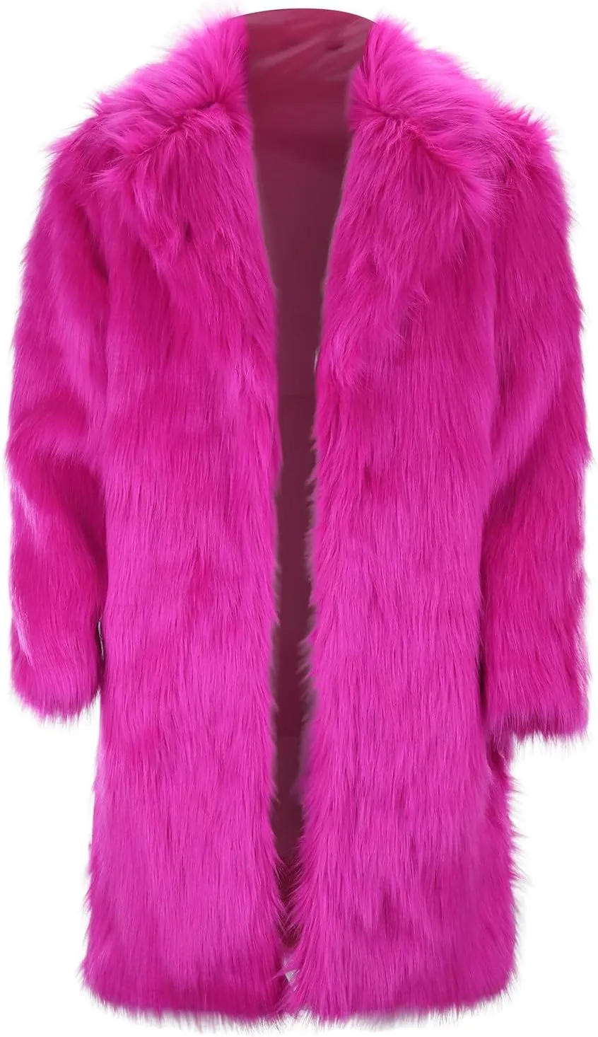 Men's Faux Fur Coat Open Front Cardigan Winter Fuzzy Fleece Jacket Warm Overcoat Turn Down Collar Coat