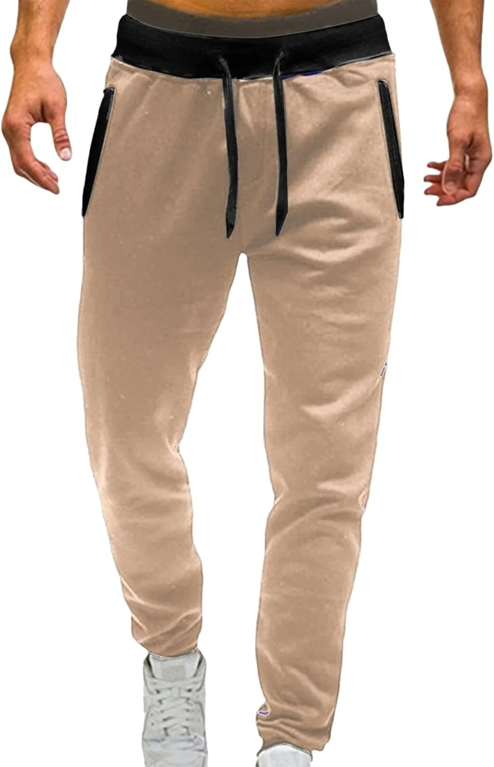 Mens Fleece Lightweight Joggers Pants Workouts Zipper Pockets Drawstring Slim Fit for Running Sports Wear
