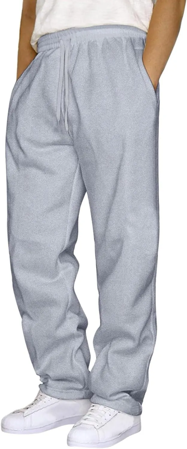 Mens Fleece Sweatpants Casual Baggy Cargo Sweatpants with Pockets Elastic Waist Drawstring Joggers Trousers