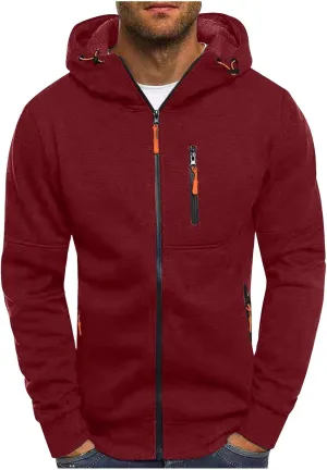 Mens Full Zip Up Hoodies Casual Heavyweight Fleece Pullover Hoodie Athletic Workout Hooded Sweatshirt with Zip Pocket
