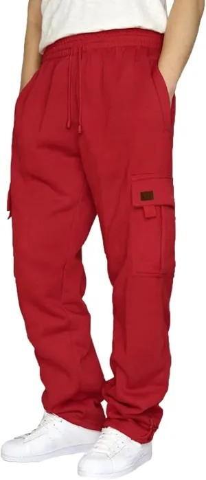 Men's Heavyweight Cargo Fleece Sweatpants Stretch Elastic Waist Joggers Sport Pants Drawstring Trousers with Pockets