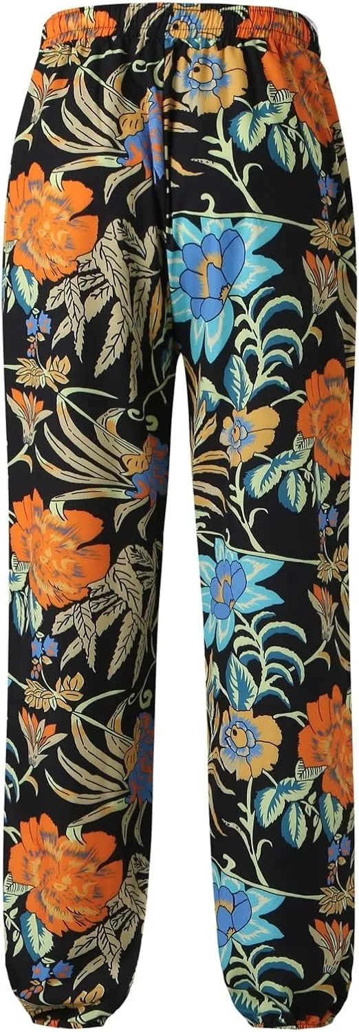 Mens Hip Hop Baggy Aladdin Harem Pants Hippie Ethnic Print Boho Beach Yoga Trousers Linen Cotton Drop Crotch Trousers