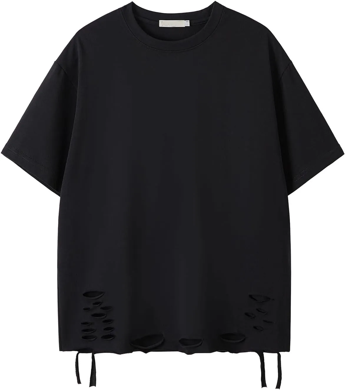 Mens Hip Hop Ripped Holes Short Sleeves T-Shirt Solid Color Streetwear Casual Top Tees Summer Harajuku Tees