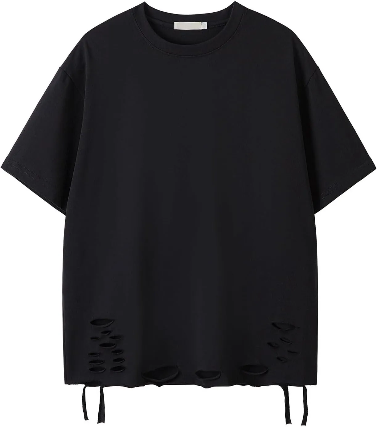 Mens Hip Hop Ripped Holes Short Sleeves T-Shirt Solid Color Streetwear Casual Top Tees Summer Harajuku Tees