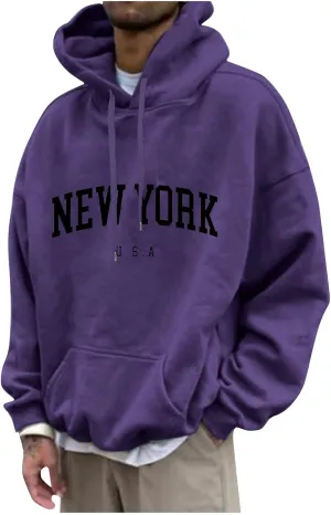 Mens Hoodies,Solid Color Letter Printed Hoodies Plus Size Loose Fit Sweatshirts Casual Graphic Sweatshirts