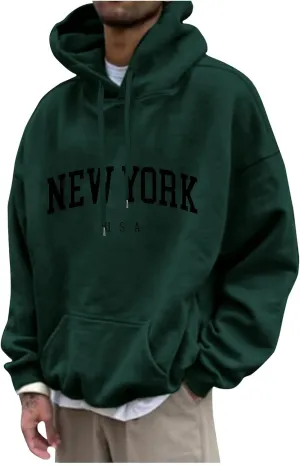 Mens Hoodies,Solid Color Letter Printed Hoodies Plus Size Loose Fit Sweatshirts Casual Graphic Sweatshirts