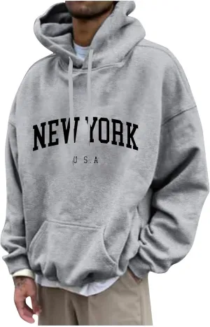 Mens Hoodies,Solid Color Letter Printed Hoodies Plus Size Loose Fit Sweatshirts Casual Graphic Sweatshirts