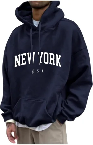 Mens Hoodies,Solid Color Letter Printed Hoodies Plus Size Loose Fit Sweatshirts Casual Graphic Sweatshirts