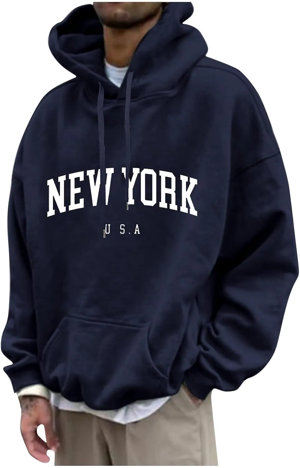 Mens Hoodies,Solid Color Letter Printed Hoodies Plus Size Loose Fit Sweatshirts Casual Graphic Sweatshirts