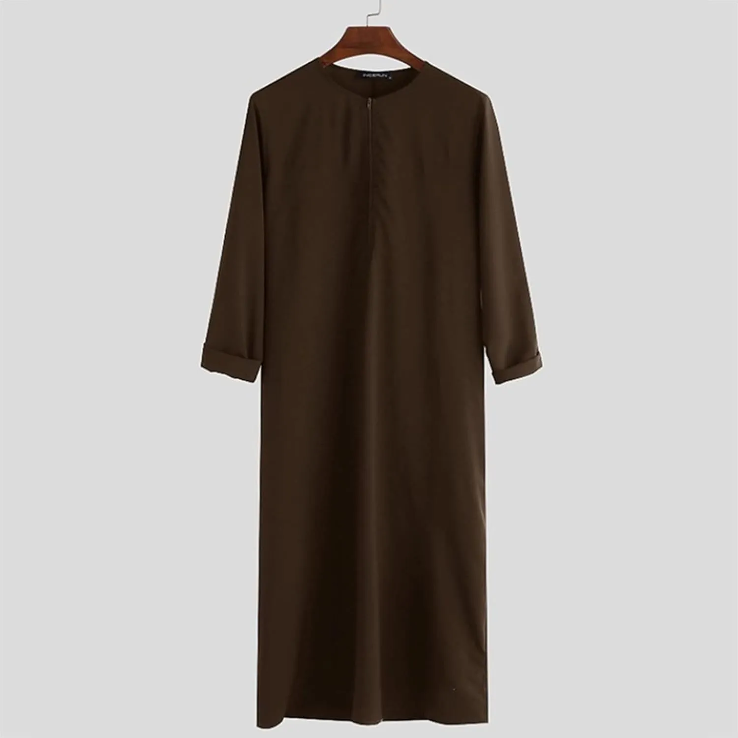 Mens Kaftan Robe Zip Up Long Sleeve Solid Extra Long Robes Gown with Pockets Long Sleeve Muslim Shirt Thobe