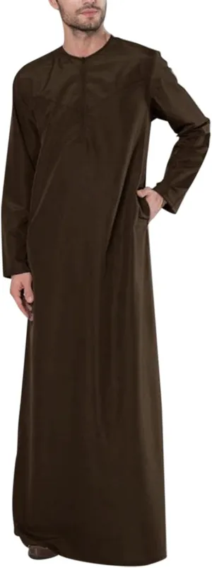 Mens Kaftan Robe Zip Up Long Sleeve Solid Extra Long Robes Gown with Pockets Long Sleeve Muslim Shirt Thobe