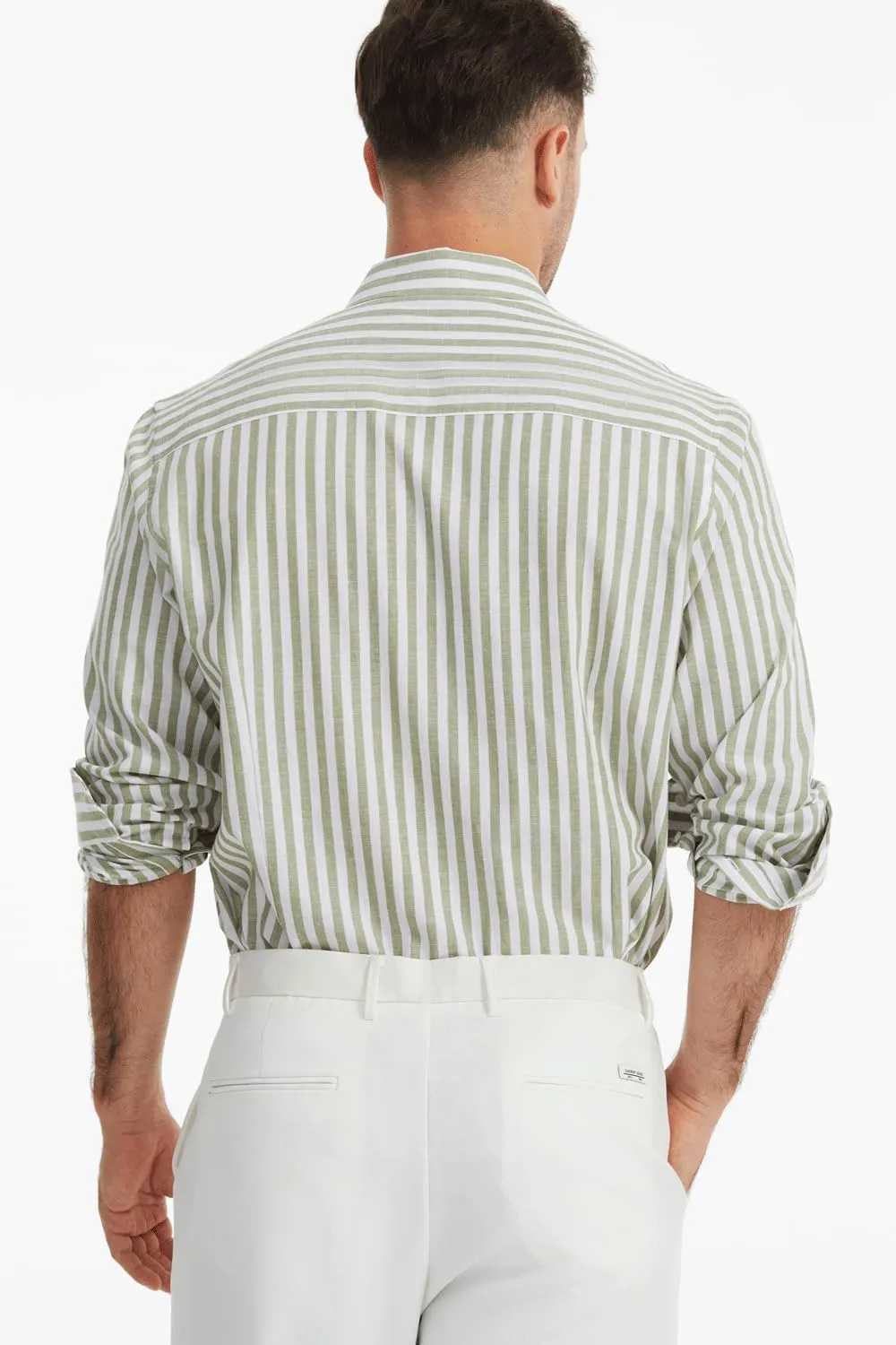 Mens Linen Shirt Vacation Casual Long Sleeve Button Down Shirt Men Striped Shirt