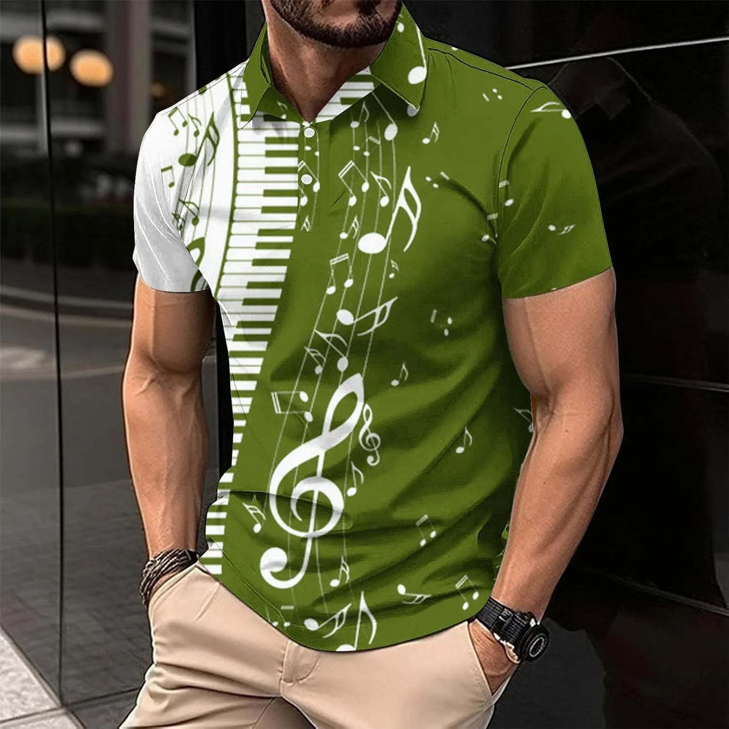 Men's Musical Notes 3D Print T Shirts Casual Slim Fit Short Sleeve Golf Polo Shirts Music Gifts for Adult, Large