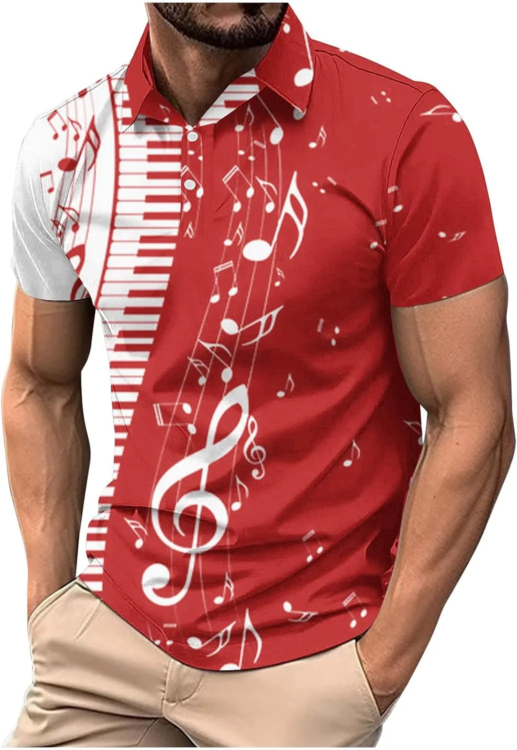 Men's Musical Notes 3D Print T Shirts Casual Slim Fit Short Sleeve Golf Polo Shirts Music Gifts for Adult, Large