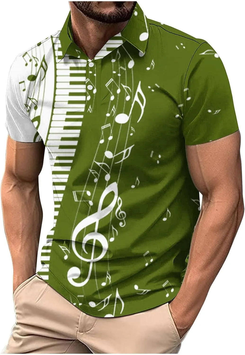 Men's Musical Notes 3D Print T Shirts Casual Slim Fit Short Sleeve Golf Polo Shirts Music Gifts for Adult, Large