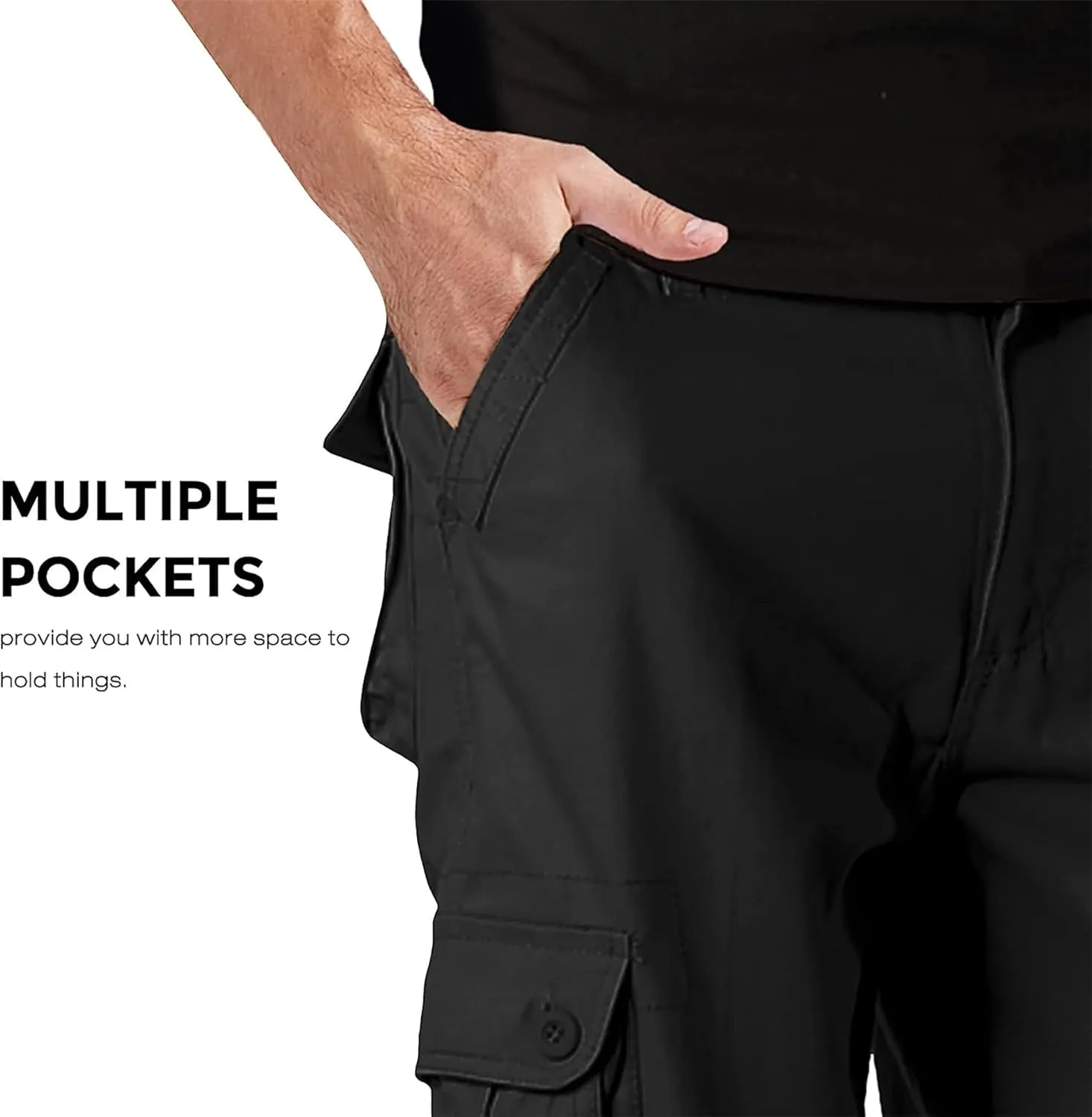 Men's Outdoor Casual Loose Multi Pocket Cargo Pants Solid Military Athletic-Fit Trousers by Summer Hiking Walking Pants (30,Black)