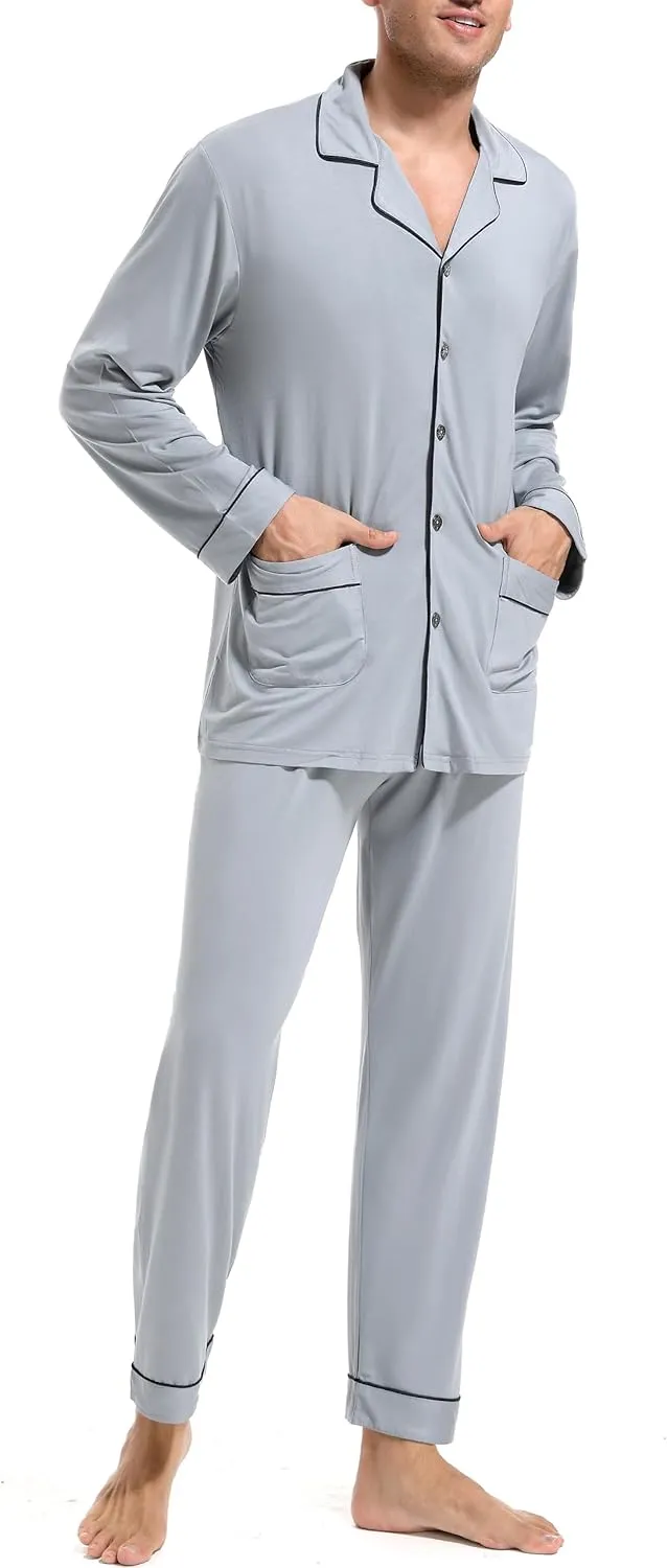 Men's Pajama Sets, Modal Long Pajama Set Ultra Soft Sleepwear PJS Loungewear Set