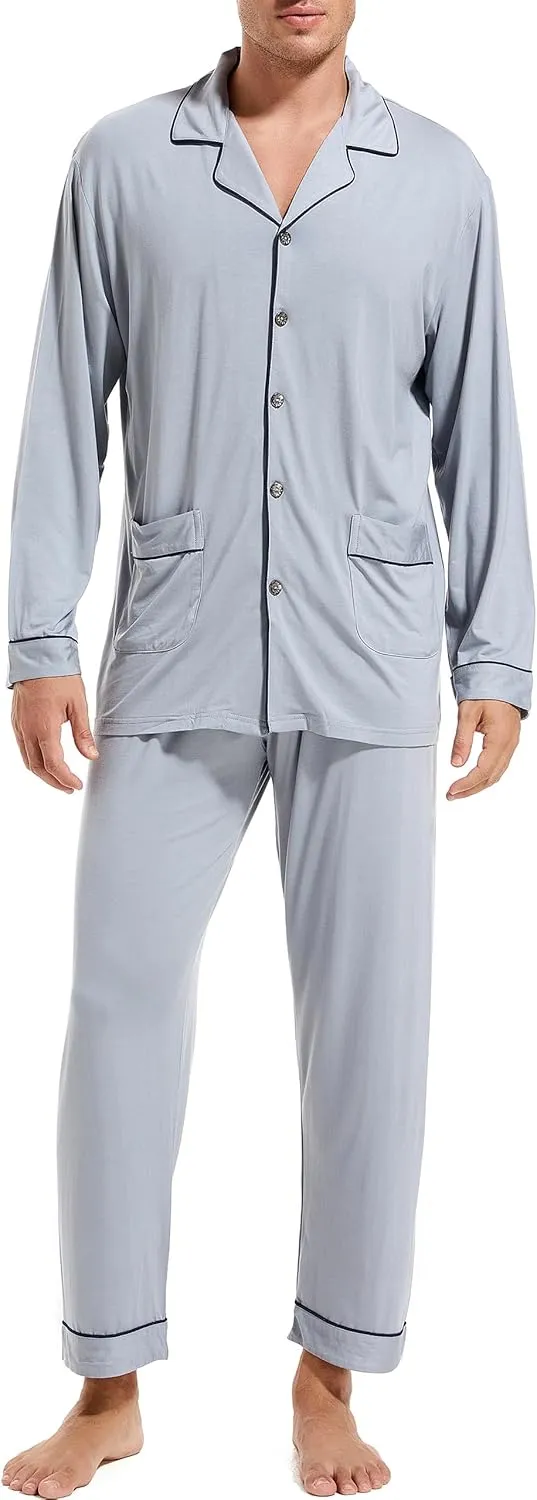 Men's Pajama Sets, Modal Long Pajama Set Ultra Soft Sleepwear PJS Loungewear Set