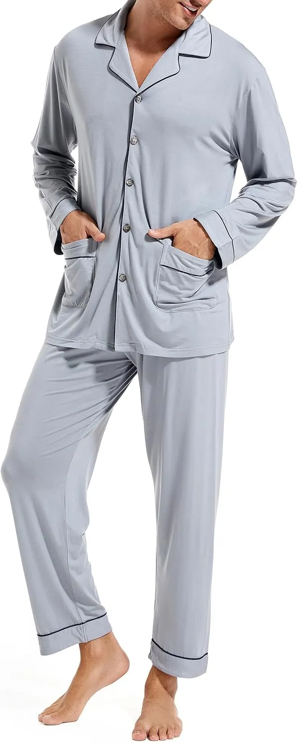 Men's Pajama Sets, Modal Long Pajama Set Ultra Soft Sleepwear PJS Loungewear Set