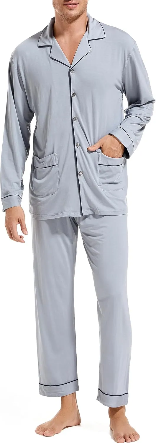 Men's Pajama Sets, Modal Long Pajama Set Ultra Soft Sleepwear PJS Loungewear Set