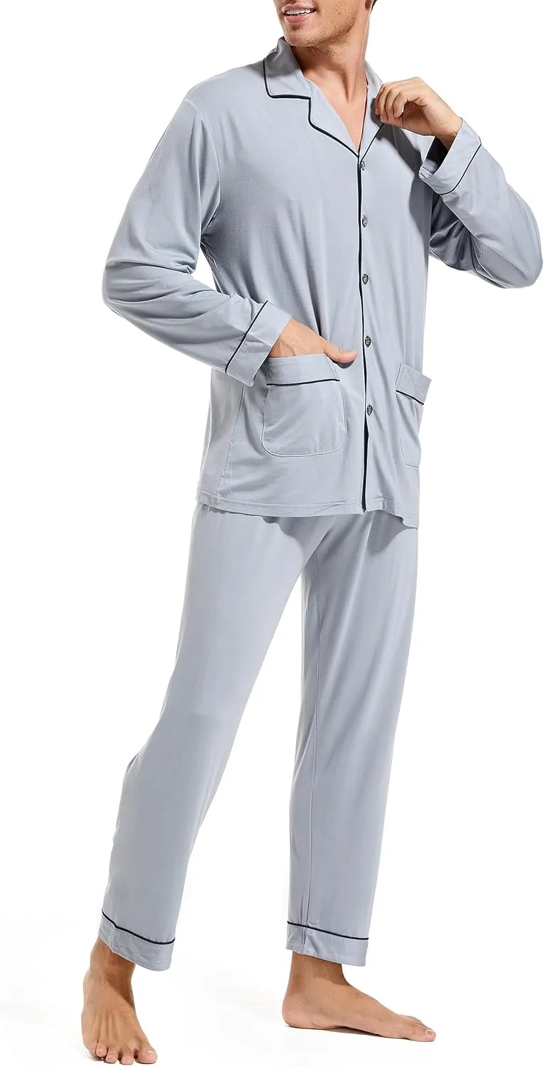Men's Pajama Sets, Modal Long Pajama Set Ultra Soft Sleepwear PJS Loungewear Set