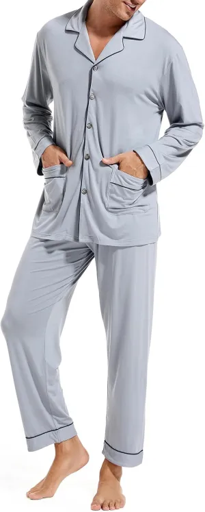 Men's Pajama Sets, Modal Long Pajama Set Ultra Soft Sleepwear PJS Loungewear Set