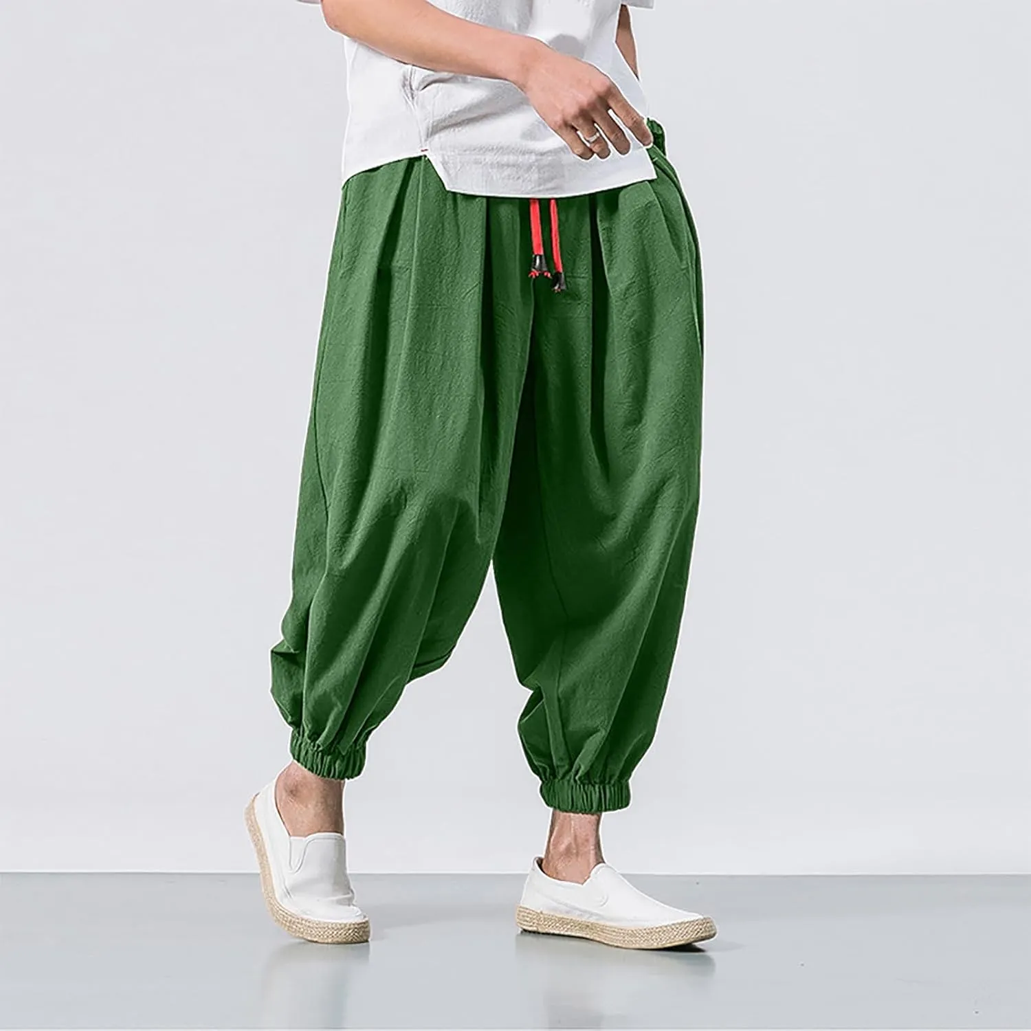Mens Parachute Pants Baggy Linen Pants Drop Crotch Harem Pants Drawstring Joggers Trousers Hippie Pants Pirate Pants