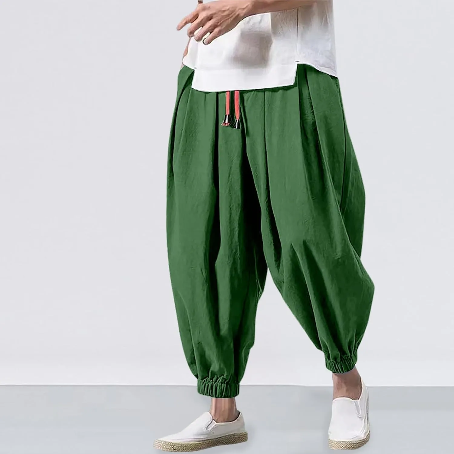 Mens Parachute Pants Baggy Linen Pants Drop Crotch Harem Pants Drawstring Joggers Trousers Hippie Pants Pirate Pants