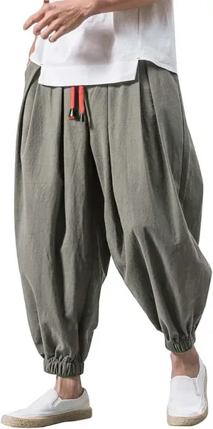 Mens Parachute Pants Baggy Linen Pants Drop Crotch Harem Pants Drawstring Joggers Trousers Hippie Pants Pirate Pants