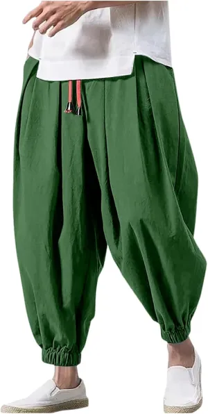 Mens Parachute Pants Baggy Linen Pants Drop Crotch Harem Pants Drawstring Joggers Trousers Hippie Pants Pirate Pants