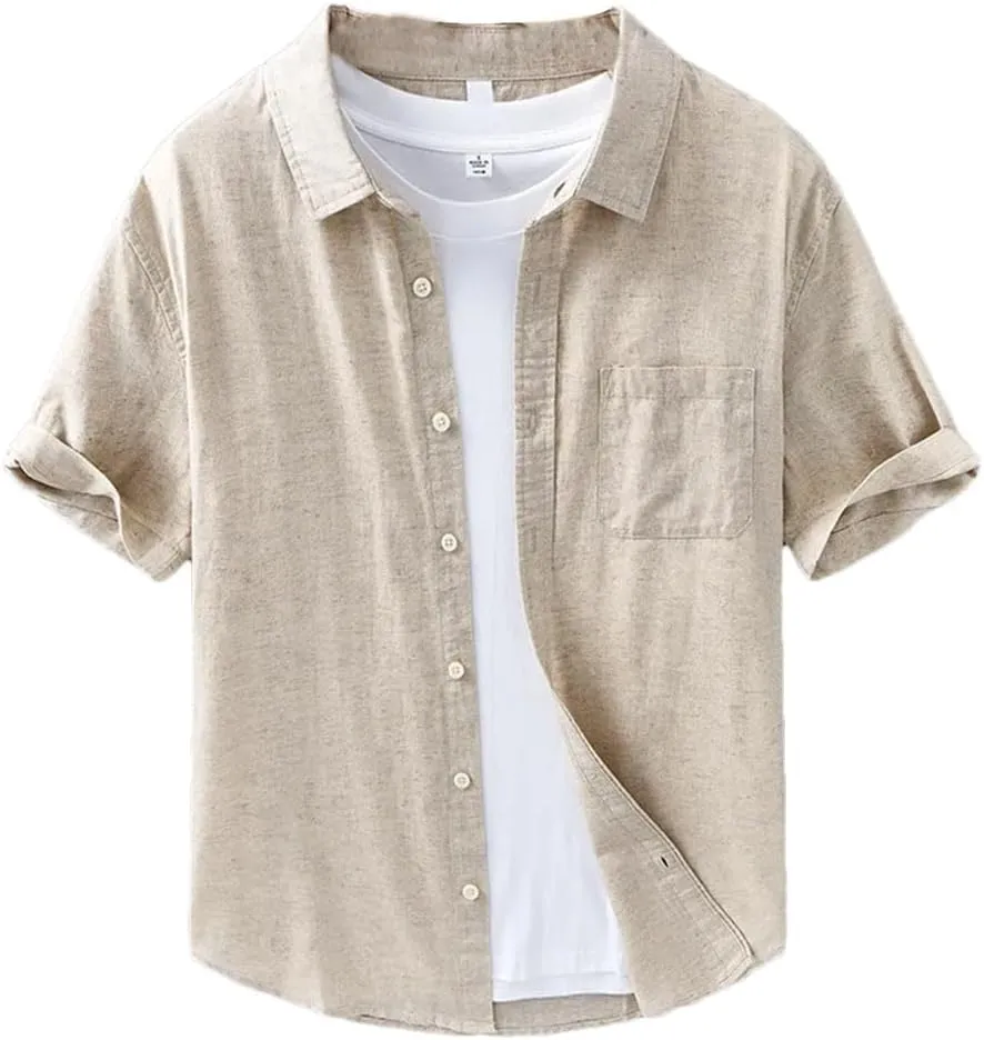 Men's Plain Shirt Cotton Linen Shirt Shirt Men Clothing T-Shirt