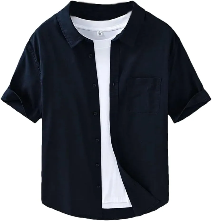 Men's Plain Shirt Cotton Linen Shirt Shirt Men Clothing T-Shirt
