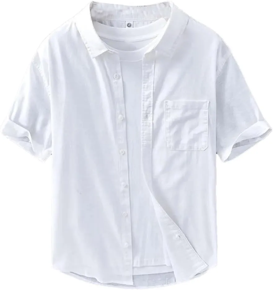 Men's Plain Shirt Cotton Linen Shirt Shirt Men Clothing T-Shirt
