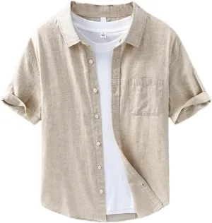 Men's Plain Shirt Cotton Linen Shirt Shirt Men Clothing T-Shirt