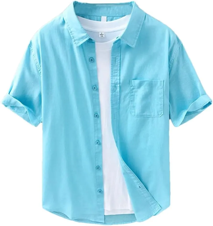 Men's Plain Shirt Cotton Linen Shirt Shirt Men Clothing T-Shirt