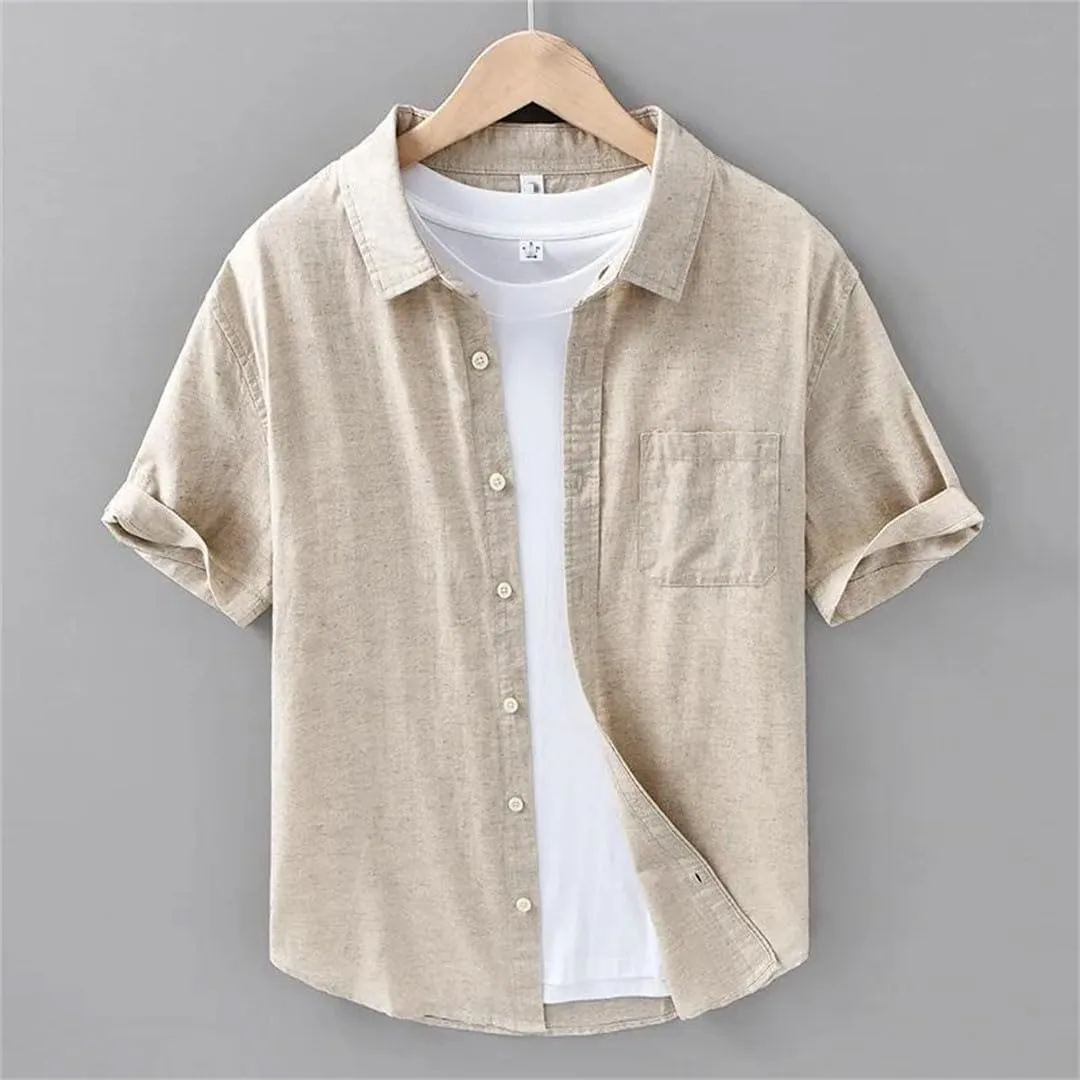 Men's Plain Shirt Cotton Linen Shirt Shirt Men Clothing T-Shirt