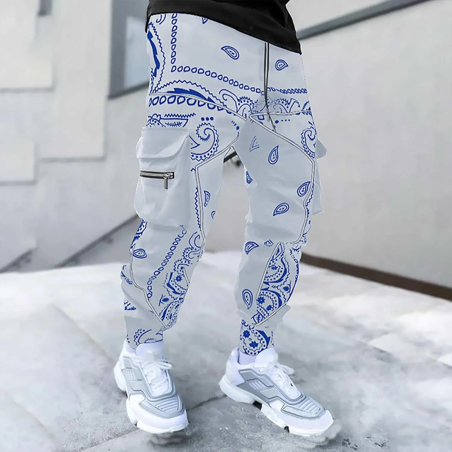 Mens Punk Cargo Pants Baggy Techwear Streetwear Paisley Hip Hop Loose Harem Jogger Pants Military Tactical Track Pant