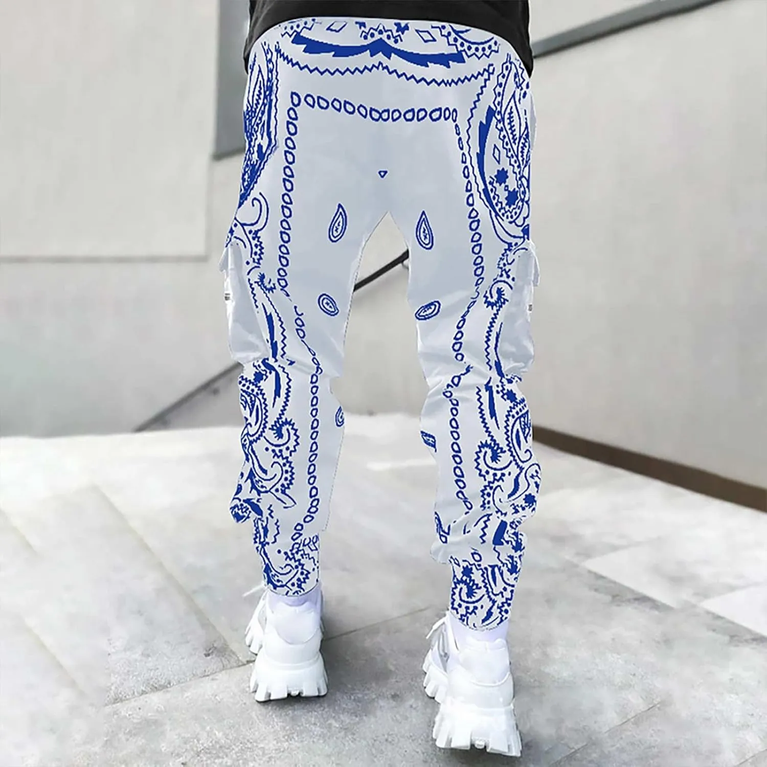 Mens Punk Cargo Pants Baggy Techwear Streetwear Paisley Hip Hop Loose Harem Jogger Pants Military Tactical Track Pant