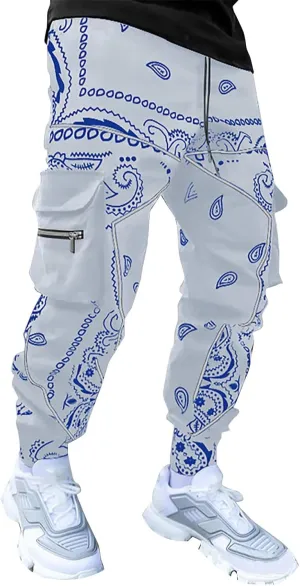 Mens Punk Cargo Pants Baggy Techwear Streetwear Paisley Hip Hop Loose Harem Jogger Pants Military Tactical Track Pant