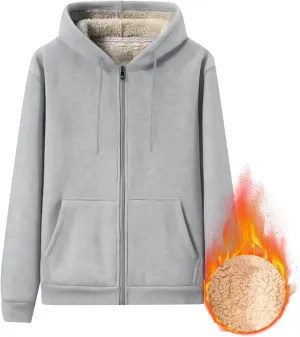 Mens Sherpa Lined Hoodie Full-Zip Warm Winter Hooded Thermal Fleece Heavyweight Hoodies