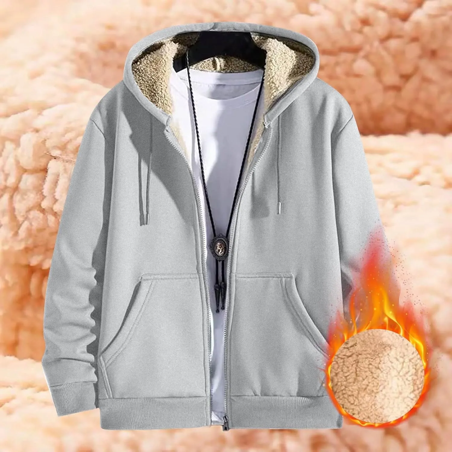 Mens Sherpa Lined Hoodie Full-Zip Warm Winter Hooded Thermal Fleece Heavyweight Hoodies