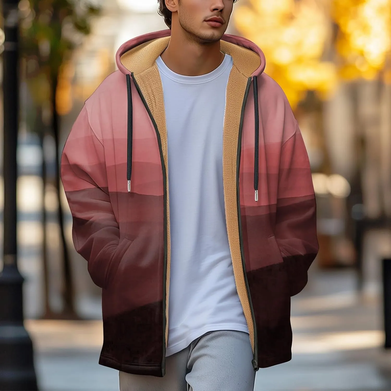 Mens Sherpa Lined Hoodie Zip Up Warm Thick Sweatshirt Thermal Casual Heavyweight Hooded