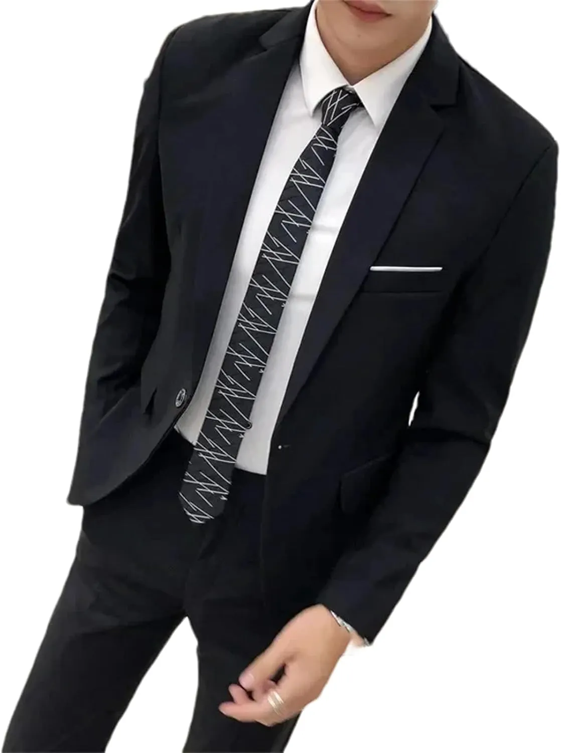 Men's Slim Fit 2 Pieces Suit Wedding Prom Tuxedo Groosmen Suit One Button Formal Business Jacket Pants Suit Set