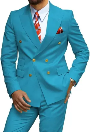 Men's Slim Fit Suit 2 Pieces Double Breasted Suit Wedding Groom Tuxedos Peak Lapel Formal Business Prom Suit for Men