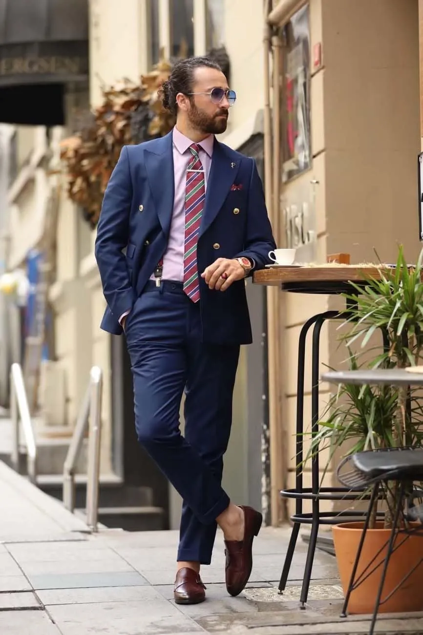 Men's Slim Fit Suit 2 Pieces Double Breasted Suit Wedding Groom Tuxedos Peak Lapel Formal Business Prom Suit for Men